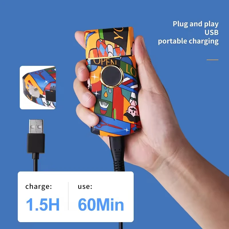 케메이 KM-RS7098 충전식 전기면도기 휴대용 싱글 블레이드 수염 트리머 패션 랜덤 그래피티 면도기