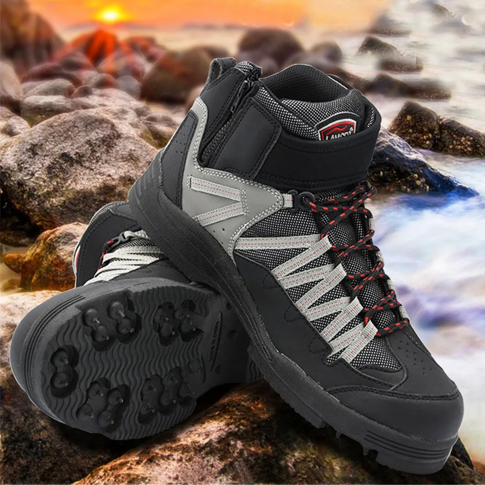 New Upstream Boots Fly Fishing Shoes Rubber Sole With Nails Professional Self Locking Waders Climbing Hiking Skid-proof