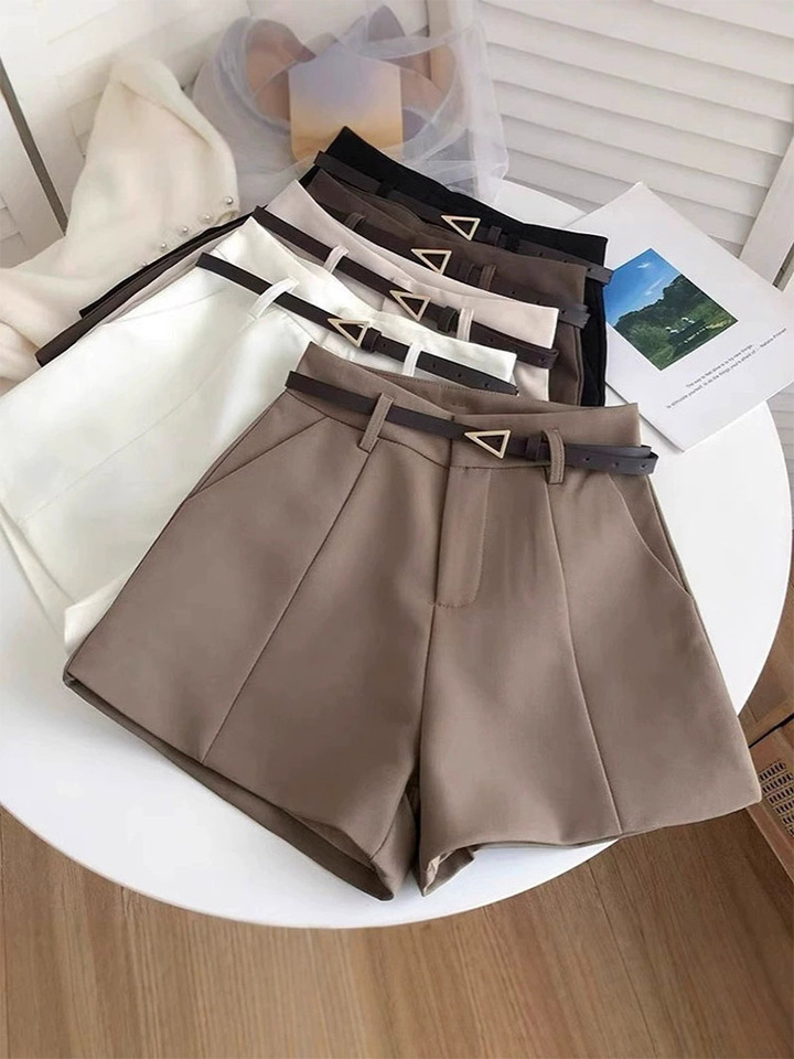 Casual Women's Shorts A-line High Waist Short Chic Office Lady Shorts With Belted Vintage Female Trousers Spring Summer