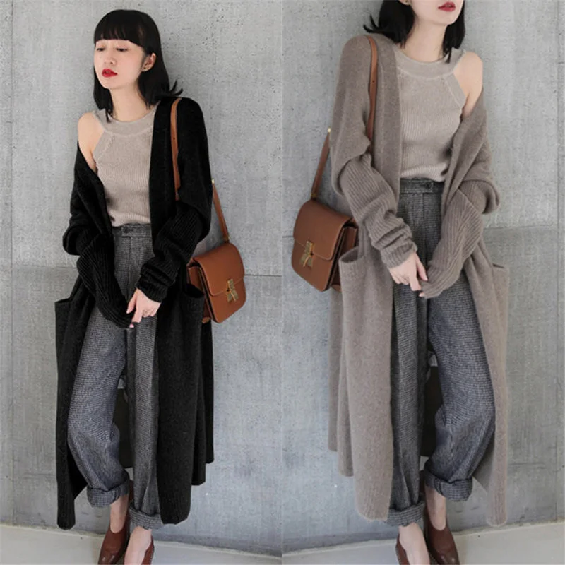 

2022 Autumn and Winter New Thickened Knitted Cardigan Casual Lazy Sweater V-neck Long Loose Coat Women's Korean Fashion Sweater