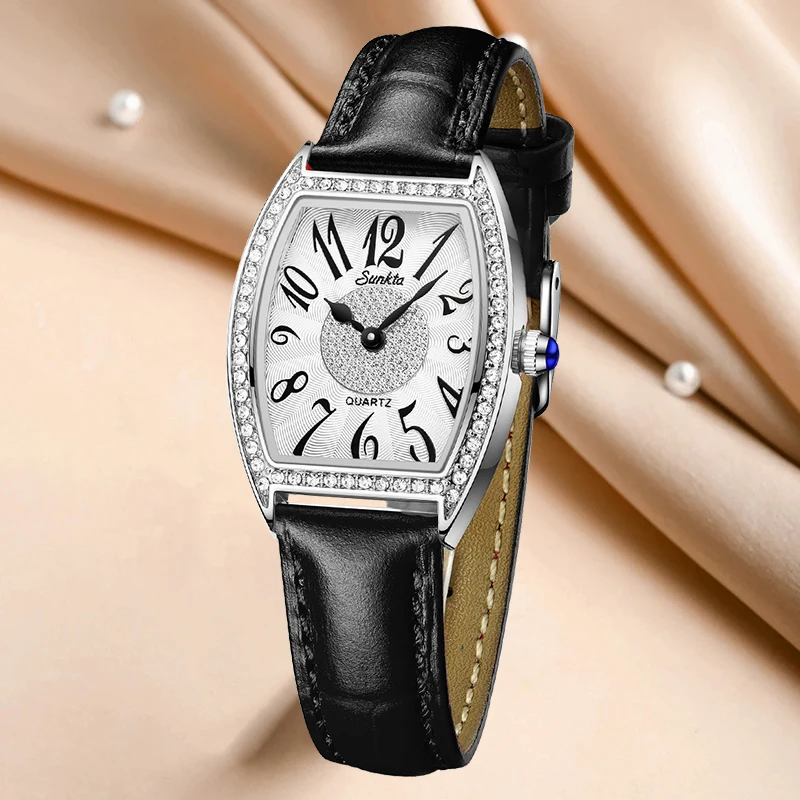 ساعات كوارتز أنيقة من LIGE Sunkta للنساء، حزام جلد...