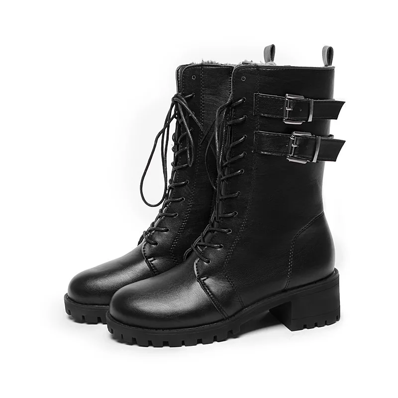 2024 Winter Leather Women Winter Boots Thick Wool Warm Women High-heeled Genuine Boot High-quality Female Snow Boots Women Shoes