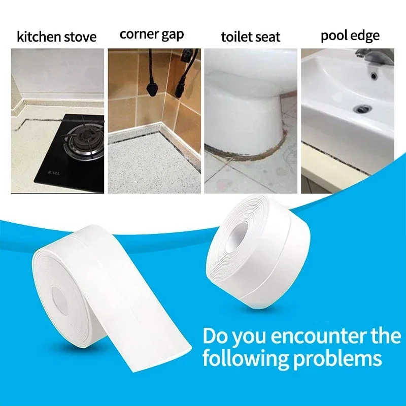 Bathroom Shower Sink Bath Sealing Tapes PVC Adhesive Sealing Strips Waterproof Wall Stickers