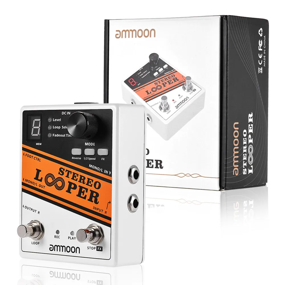 ammoon STEREO LOOPER Loop Record Guitar Effect Pedal 10 Independent Loops Max. 10min Recording Time for Each Loop Unlimited Ove