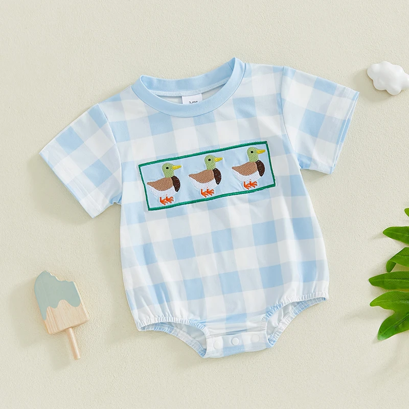 Infant Baby Boy Mallard Duck Clothes Summer Short Sleeve Romper Newborn Country Boy Farm Outfit 4
