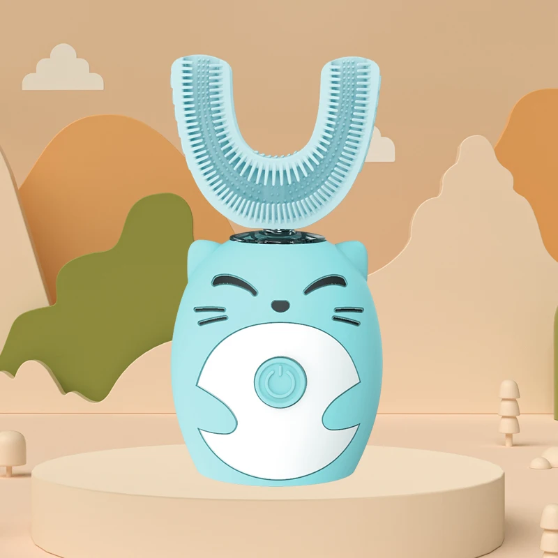 thumbnail image 1 of Cepillo de dientes eléctrico para niños en forma de U, cepillo de dientes ultrasónico inteligente, blanqueador dental de 360 grados para niños, resistente al agua IPX7, 1 of 5