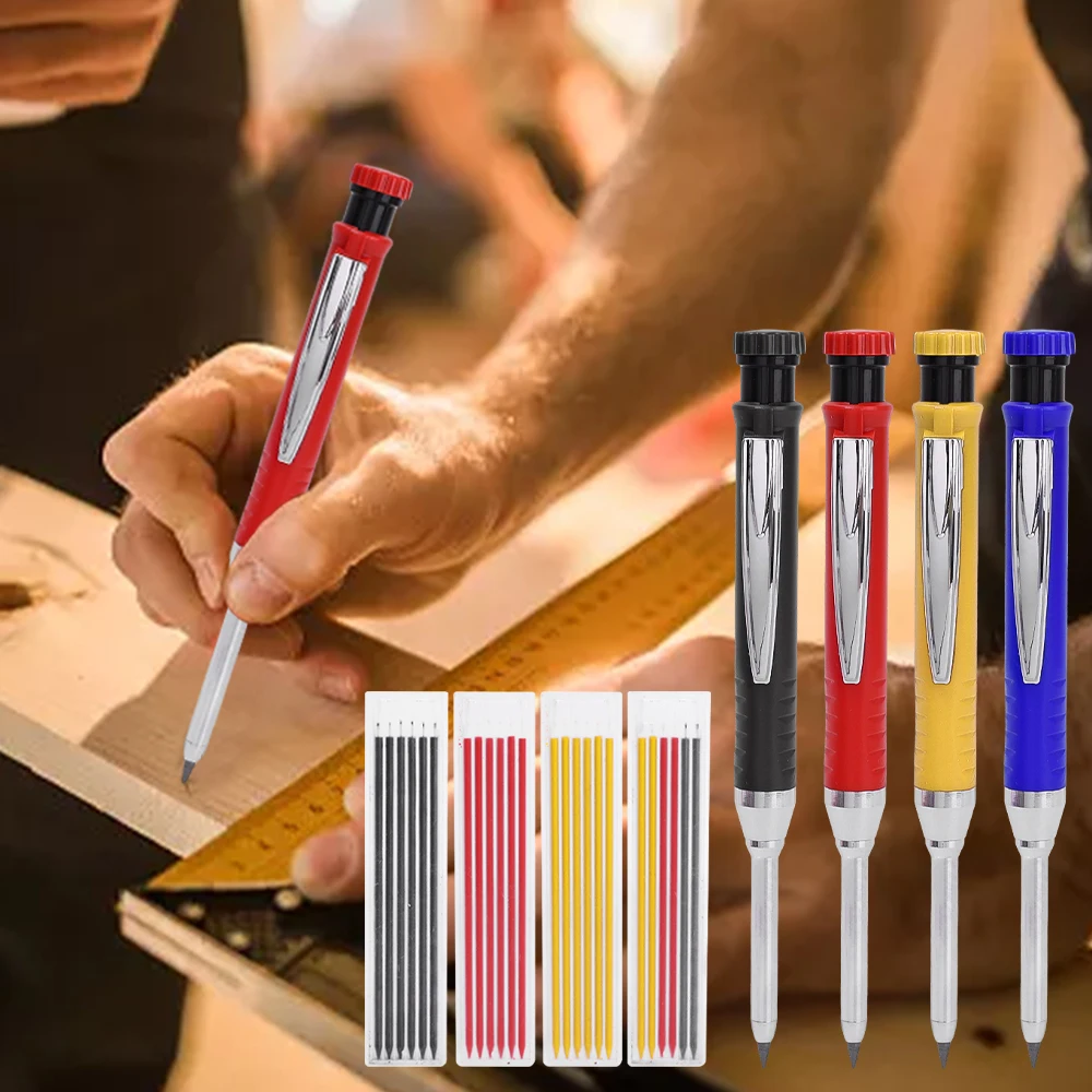 Solid Carpenter Pencil with Refill 40mm Long Nosed Deep Hole Mechanical Pencil Marker for Woodworking Construction 4-1Pack carpenter pencils