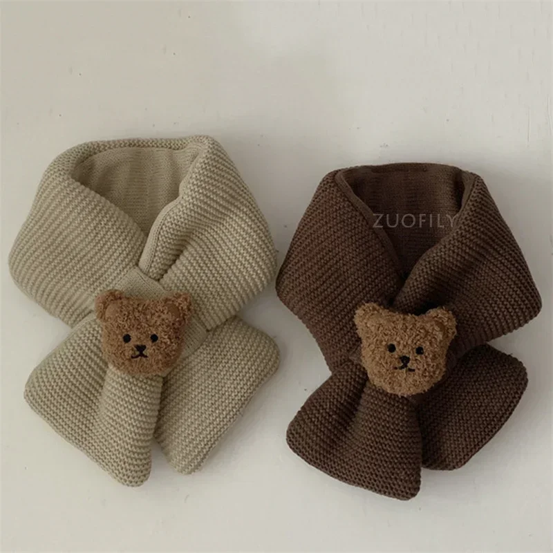 가을 겨울 귀여운 곰 뜨개질  스카프,  턱받이 양모 뜨개질, 다용도 따뜻한 어린이, 소년 소녀,  목도리