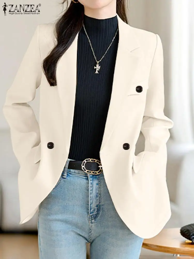 Women Autumn OL Work Blazer Suits Elegant Long Sleeve Solid Coats ZANZEA Fashion Lapel Neck Buttons Down Jackets Streetwear