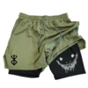 Men Fitness Gym Training 2 in 1 Sports Anime Berserk Running Shorts Quick Dry Workout Jogging Double Deck Towel 2