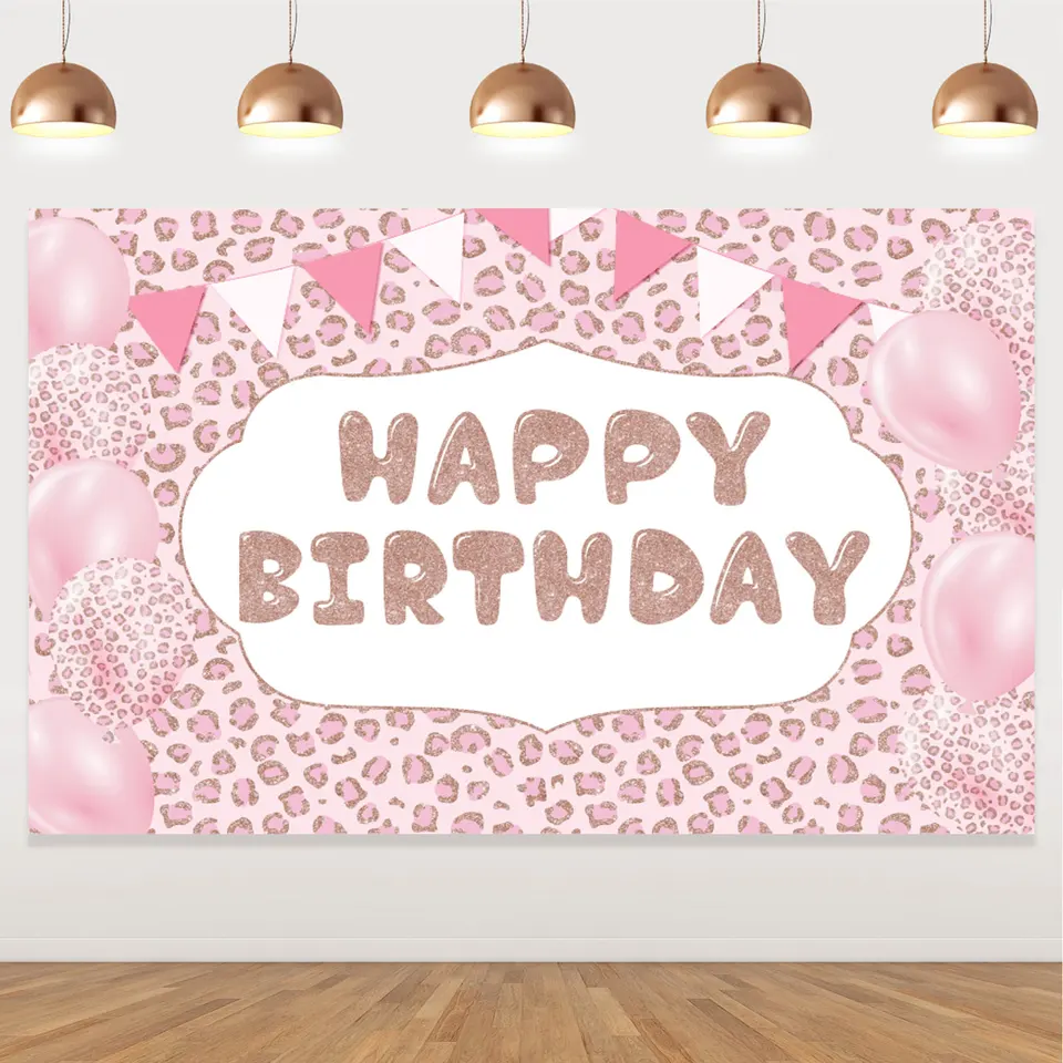 Sfondo Compleanno Leopardo 180x150cm - Telo Festa Donna Ragazza Rosa Giallo Decorazione Foto - Foto 9