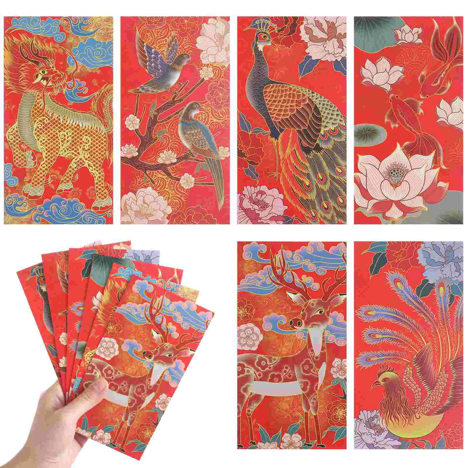 

6/12pcs Chinese Red Envelope New Year Hongbao Lucky Money Pocket Spring Festival Wedding Red Packet Money Pouches