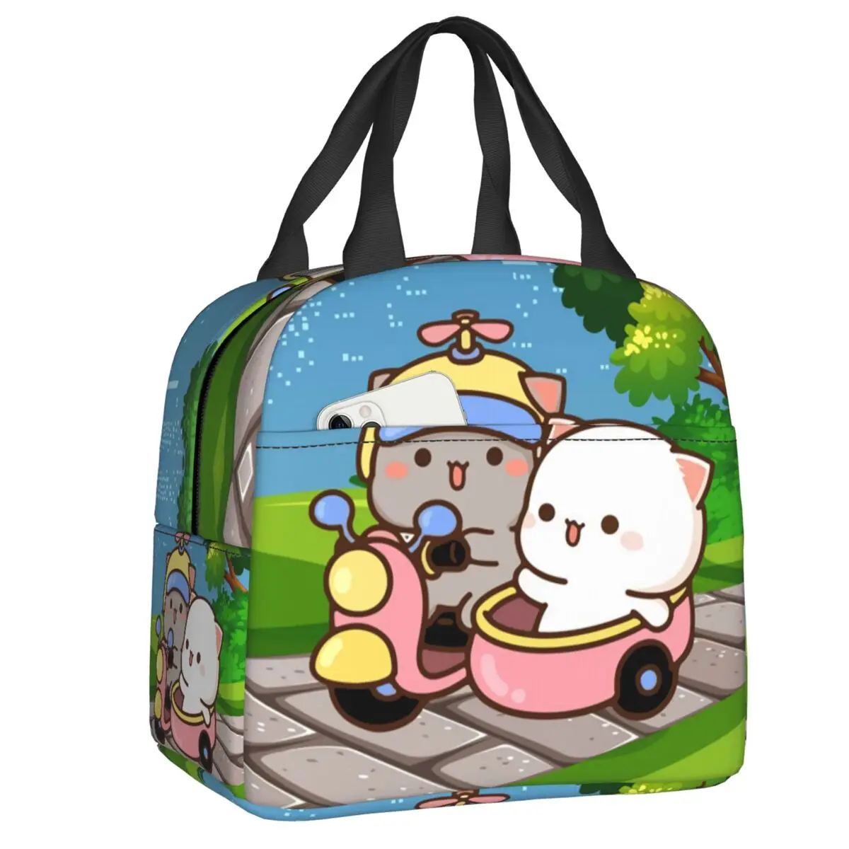 

Peach And Goma Mochi Cat Insulated Lunch Bags for Camping Travel Waterproof Cooler Thermal Bento Box Women Kids