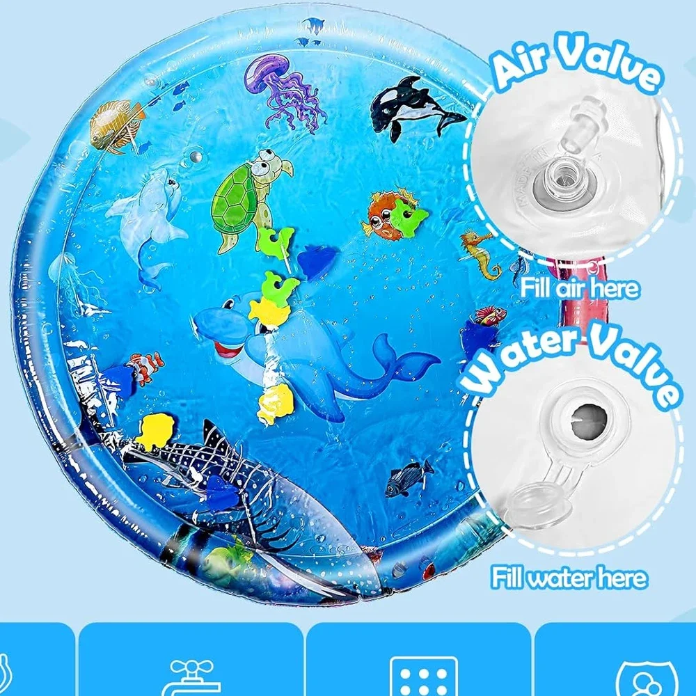 96cm/37.8인치 원형 돌고래 모양 PVC 에어매트 물놀이 매트 용 패드 어린이 조기 교육 활동 놀이 매트 (1개)