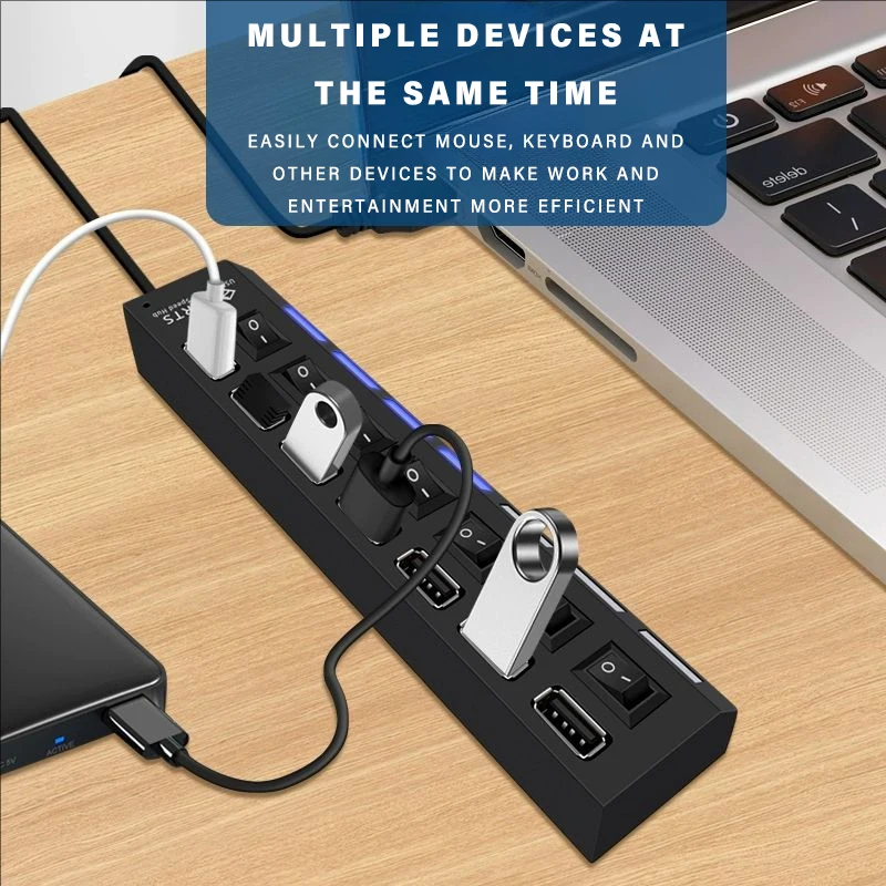 4Port/7Port USB Adapter For Multi Port Use Power Adapter Extender USB 2.0 PC Accessories Mobile Phone Laptop