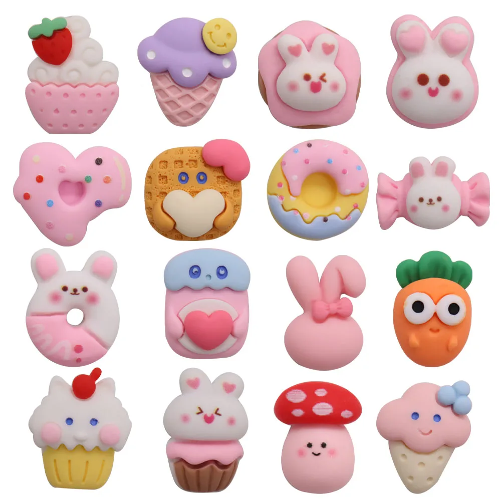 

1Pcs Resin Rabbit Cupcake Donuts Shoe Decorations Children Garden Shoes Accessories Fit Sandals Buckle Clog Croc Jibz Charm