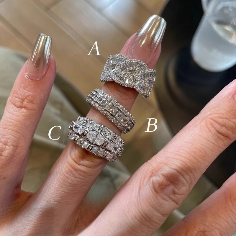 Vintage Stackable Channel-Set Diamond Ring - High-Shine Index Finger Ring with Heavy-Duty Prong Setting, Old Money Aesthetic