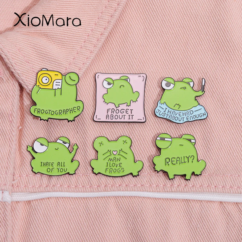 

Kawaii Funny Frog Enamel Pins Custom Man I love Frogs Animal Brooches Backpack Hat Lapel Badges Jewelry Gift for Kids
