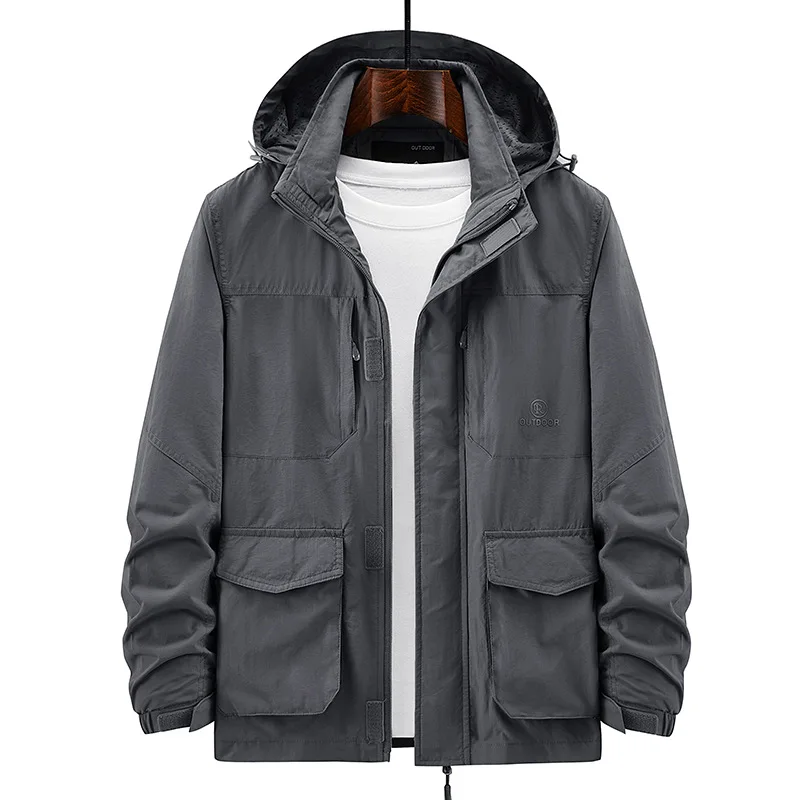 

Мужская спортивная куртка, повседневная ветрозащитная дышащая куртка с несколькими карманами, быстросохнущая куртка-карго с капюшоном, весна-осень 2023