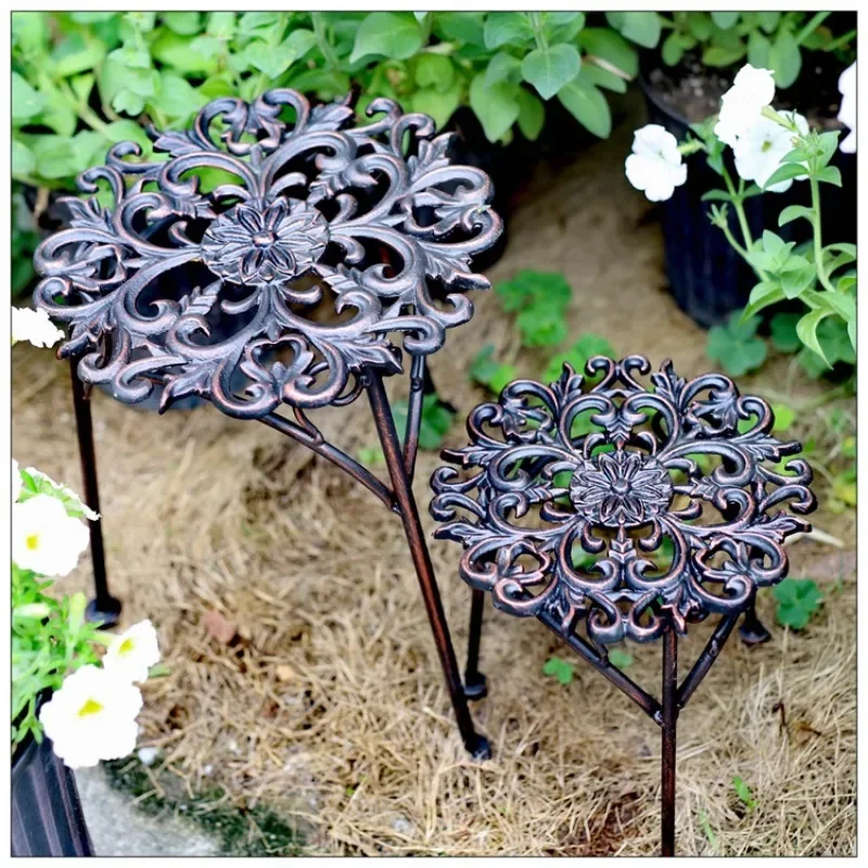 European Style Outdoor Flower Rack Iron Do Old Flowerpot Base Hollowed Out Pattern Plant Display Courtyard Floor Storage Shelf