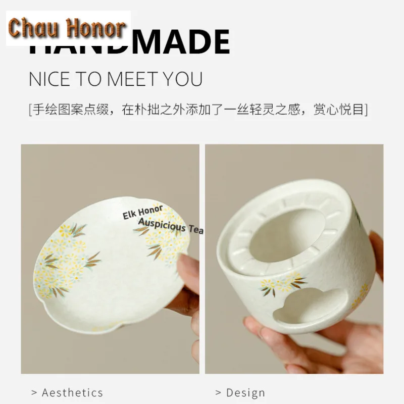 Hand-drawn Little Daisy Tea Warmer Holder Zen Pot Stand Candle Heater Stove Kettle Stand Boiling Water Carbon Furnace Tableware