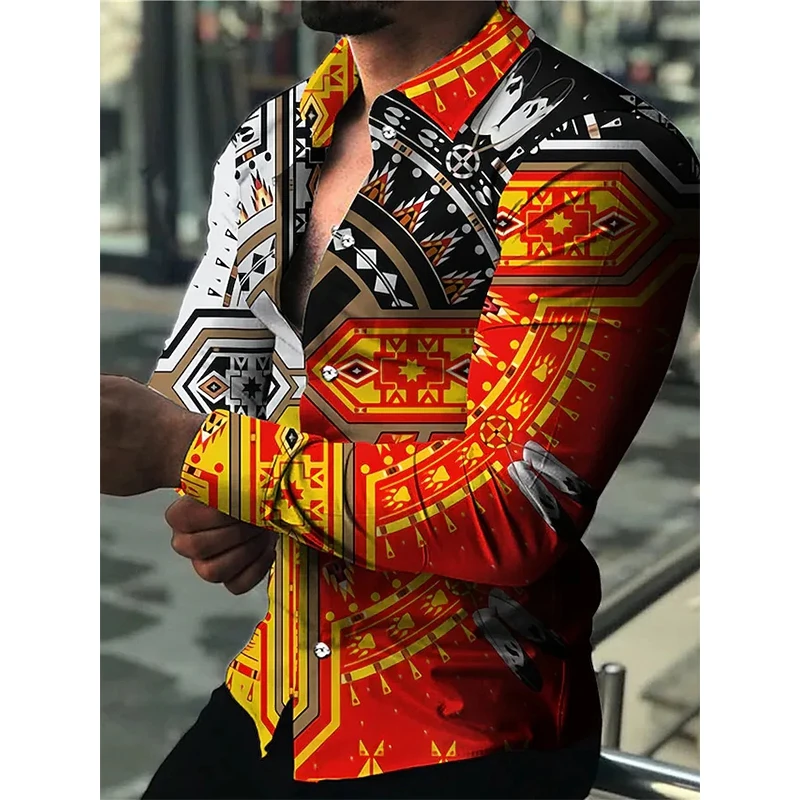 

2022 Autumn Shirts For Men Oversized Casual Shirt Fashion Cross Print Long Sleeve Button Tops Men's Clothing Daily Cardigan New