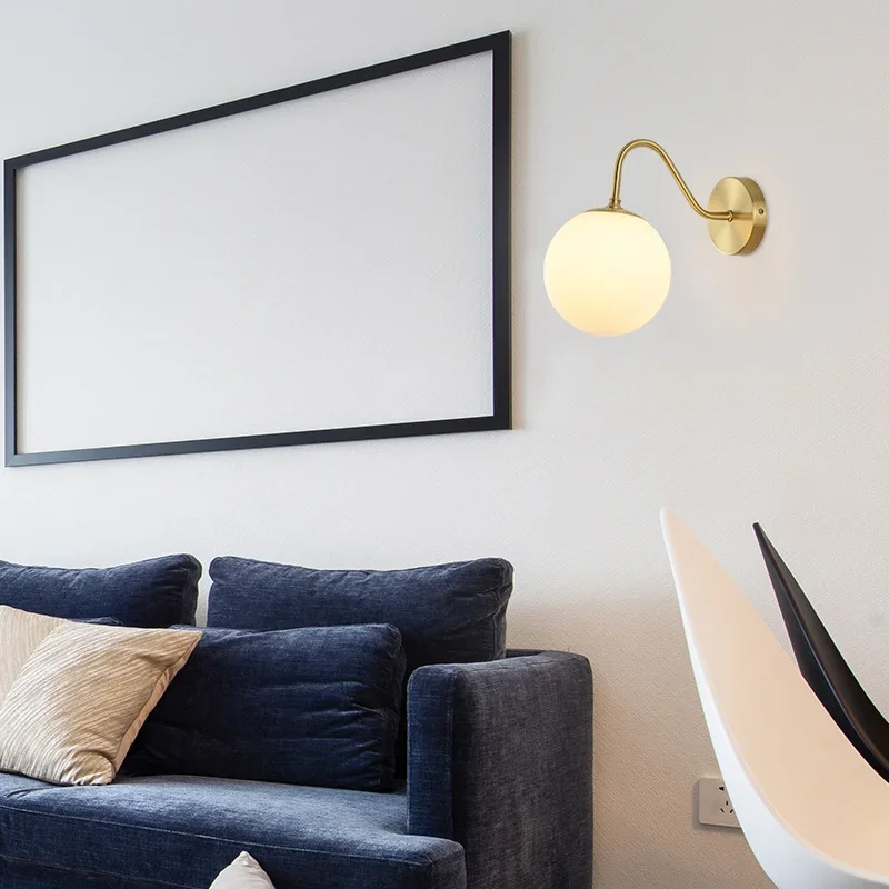 Nordic Wall lamp Golden Wall Lights With Milky Clear Special Glass Round Ball Bedside Led Lights In Bedroom