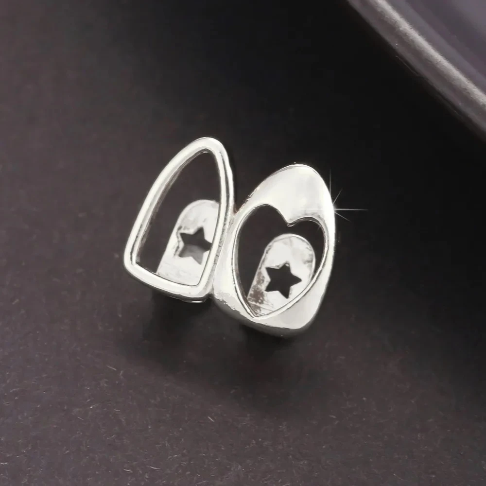 2pcs Set Hip-hop Gold Color Hollowed Hearts Zircon Inlay Stainless Steel Dental Grills for Women Men Teeth Jewelry Accessories