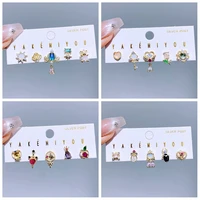 5pcs/set Mixed Design Stud Earrings for Women Girls Gold Color Cubic Zirconia Princess Gift Jewelry 1