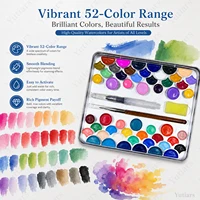 52 Colors Watercolor Paint Set Metal Tin Box Shell Pan with Water Brush Detail Brush Portable Artist Kit for Painting DIY Art 2