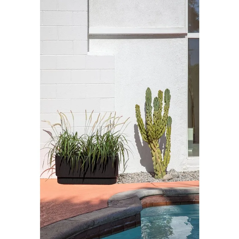 Series Long Planter for Porch, Patio, Backyard Durable Plastic-Concrete Material Modern D&eacute;cor for Shrubs, Flowers