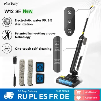 Redkey W12 SE 습식 건식 진공 청소기, 무선 스마트 걸레 세척, 다중 표면 무선 핸드 헬드 바닥 세척기, 셀프 클리닝