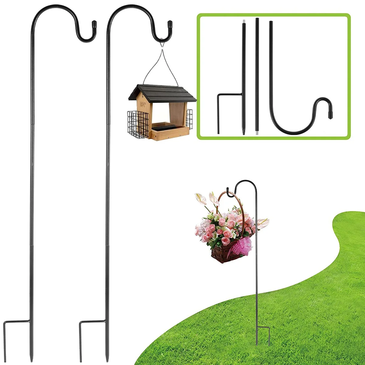 2Pcs80CMShepherdHooksAdjustableSuspensionPlantHookGardenStake