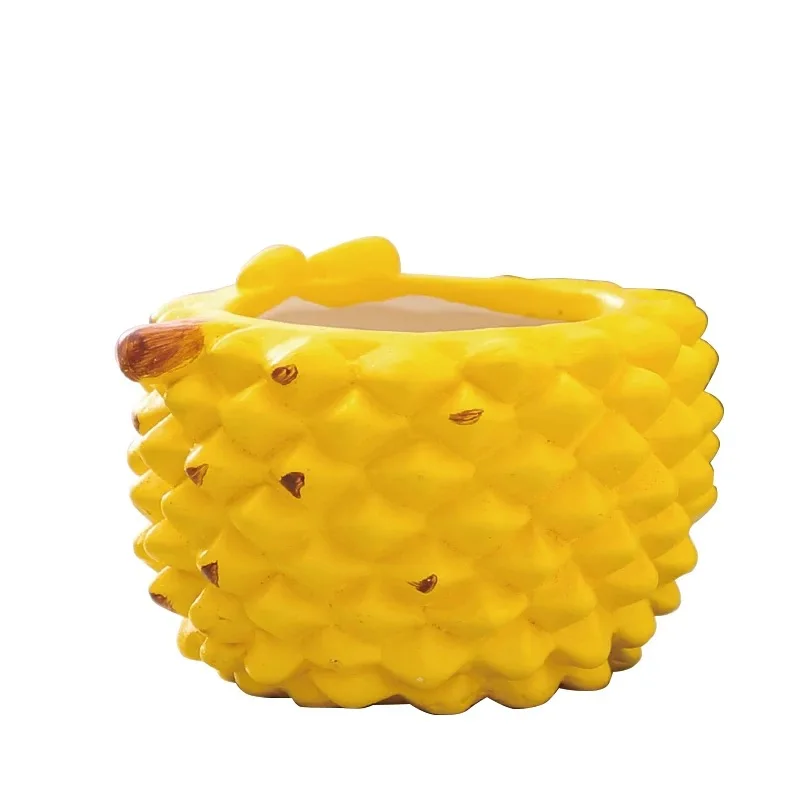 Cute Coarse Pottery Durian Watermelon Banana Starfruit Apple Shaped Small Flower Utensil, Home Decor Balcony Succulent Vase, 1Pc 3