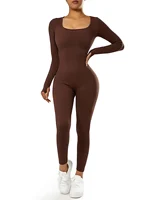 Women's one-piece yoga suit black jumpsuit long sleeved bodysuit sexy and fashionable streetwear casual sports bodysuit - Image 4