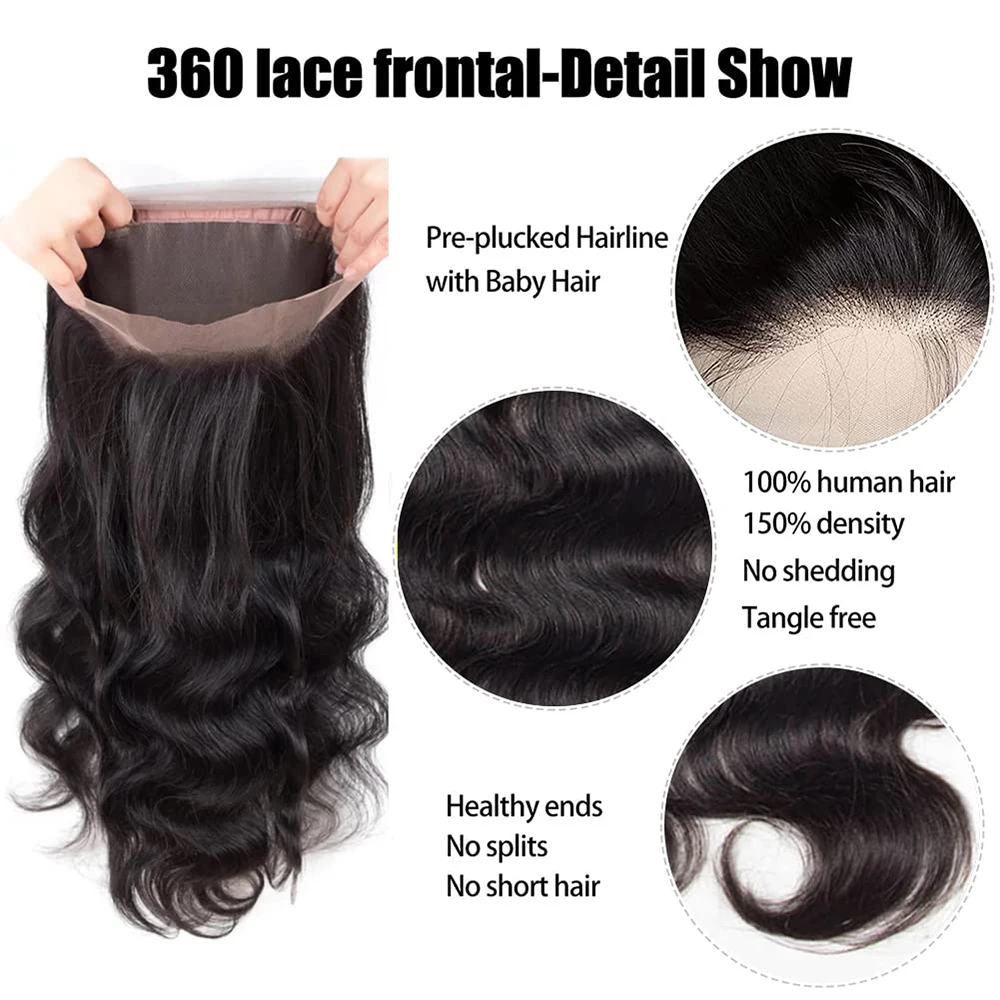 Body Wave 360 Full Lace Frontal Wigs Human Hair For Women Pre Plucked Indian Transparent Body Wave Lace Front Wig Remy 12-28In