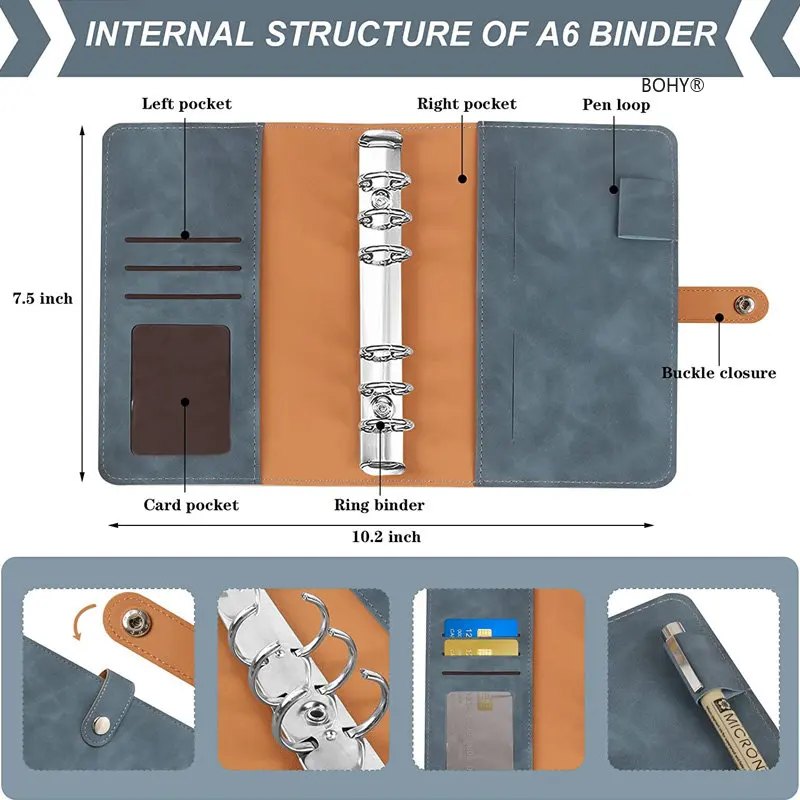 A6 Binder Classeur Budget PU Leather Planner Pockets Cash Envelope Organizer System Excluding transparent Zipper Pocket Notebook 2
