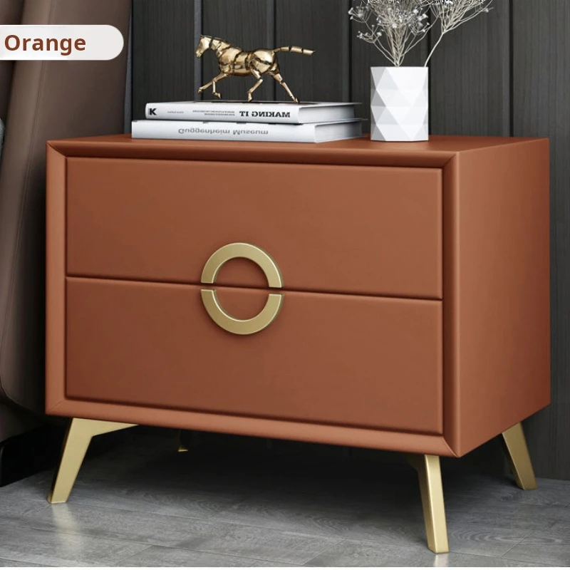 INS Bedroom bedside table solid wood bedside cabinet luxury Corner cabinet drawers storage design Leather nightstand furniture