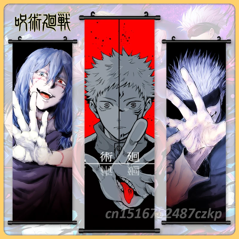 

Hanging Jujutsu Kaisen Wall Art Ryomen Sukuna Scrolls Canvas Anime Pictures Gojo Satoru Painting Print Mahito Poster Home Decor