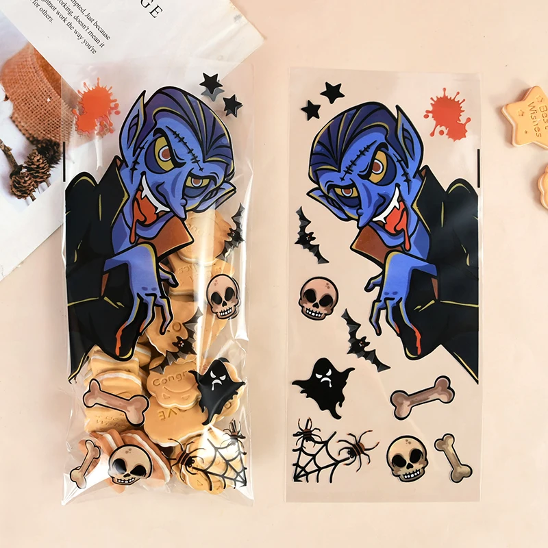 

50pcs Halloween Clear Cellophane Packing Bag Plastic Candy Cookies Gift Bag Halloween Party Decoration Snack Biscuits Wrap Bag