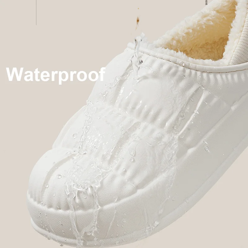 Waterproof Non-Slip Winter Home Shoes Women Comfort Soft Sole Plush House Slippers Woman Solid Color Warm Cotton-Padded Shoes 2