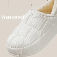 Waterproof Non-Slip Winter Home Shoes Women Comfort Soft Sole Plush House Slippers Woman Solid Color Warm Cotton-Padded Shoes 2