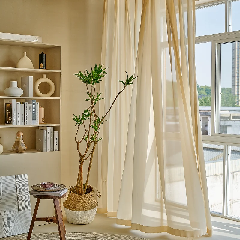 

Cream Curtains New Nordic Minimalist Balcony Bay Japanese Simple Light-transmitting Window Curtain for Living Room Bedroom Beige