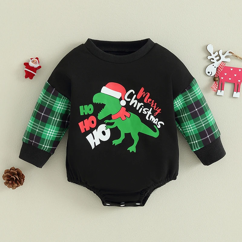 

BeQeuewll Baby Girls Boys Sweatshirts Rompers Christmas Clothes Dinosaur Snowman Deer Santa Print Long Sleeve Fall Bodysuits