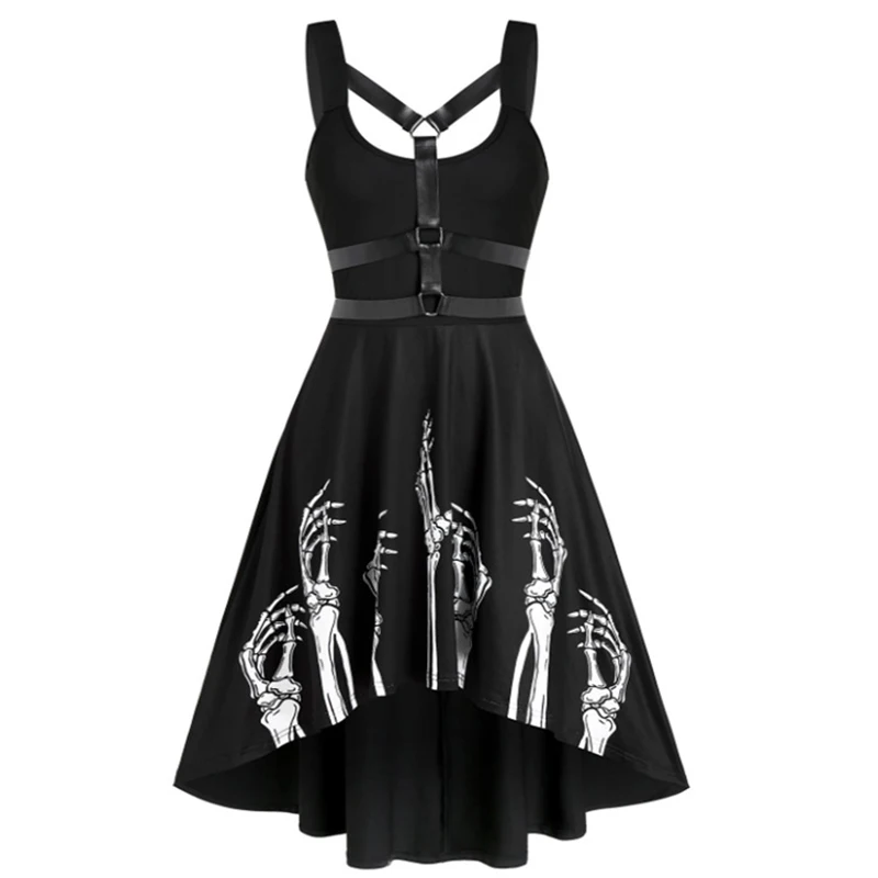 Gothic Black Dress Sexy Skirt For Women Halloween Costumes Horrible Christmas Carnival Easter Terrible Skull Bones Clothing Red