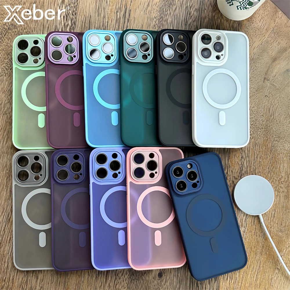 Matte Translucent For Magsafe Case For iPhone 15 Pro 14 13 12 11 ProMax  Magnetic Wireless Charge Cover With Lens Film Protection - AliExpress