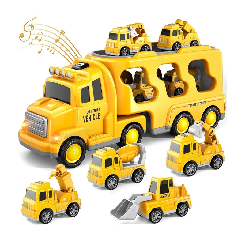 5-in-1 construction truck toy set with carrier truck