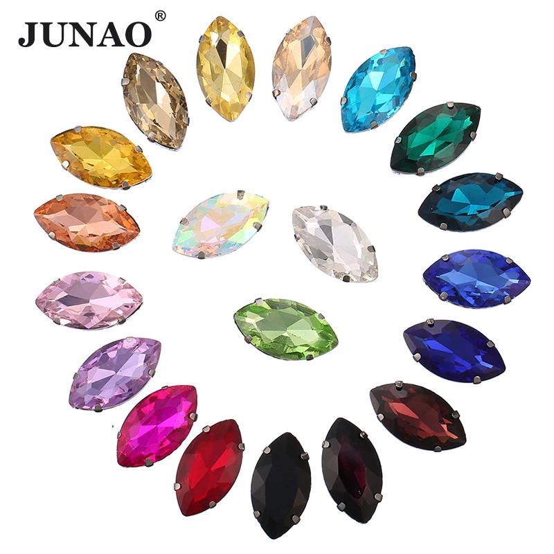 

JUNAO 7*15mm Mixed Colors Horse Eye Sew On Rhinestones Claw Glass Crystal Sew On Stone For Clothing Accessories