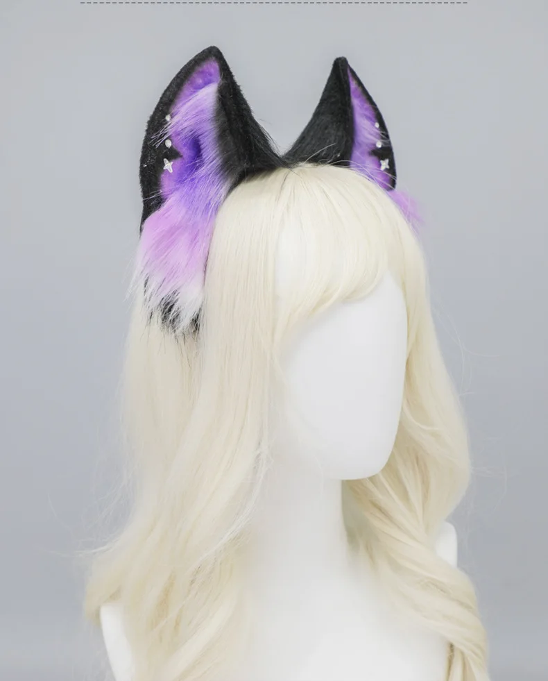 Dark Series Fuchs Ohr Stirnband Lila Stern Plüsch Tierohren Kopfbedeckung Y2K Stil Cosplay Requisiten Mode Haarschmuck Frauen Mädchen – Detail 7