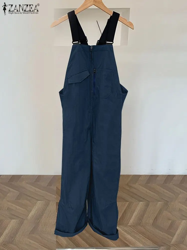 

ZANZEA Holiday Summer 2024 Solid Rompers Fashion Cargo Overalls Women Adjust Suspenders Jumpsuit Casual Wide Leg Pants Playsuit